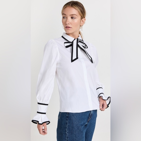 Alice + Olivia White Blouse with Black Accents Size XL/LG - Picture 5 of 13